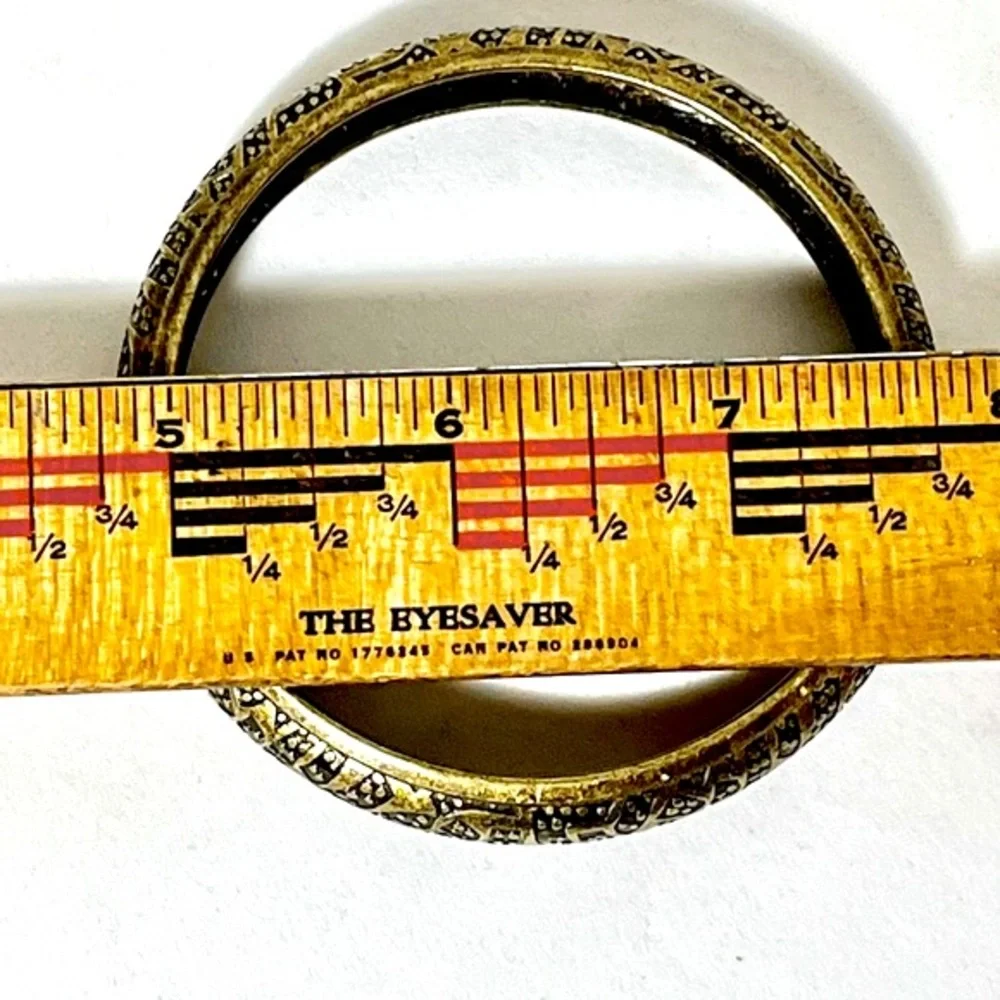 Brass Bangle Bracelet Etched Design 1/2 Inch Wide